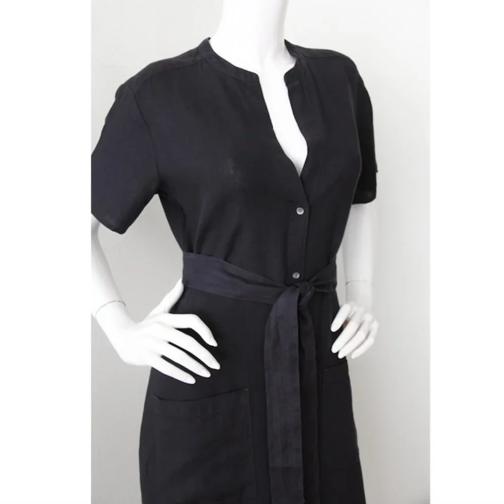 SOLD. James Perse Linen Short Sleeve Midi Shirt Dress Navy - Picture 5 of 7